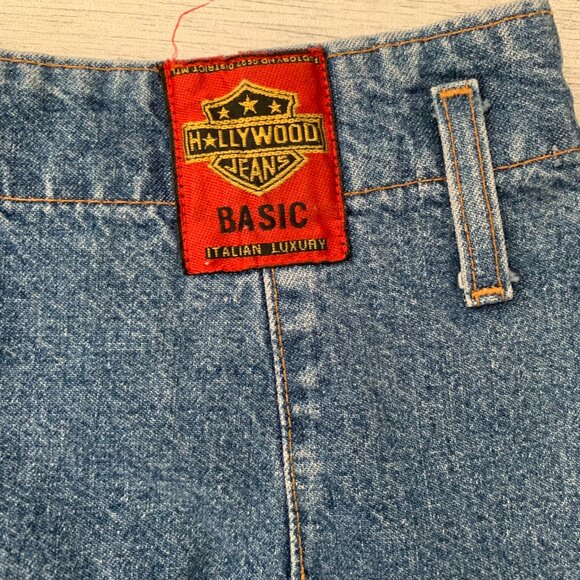 Vintage 80s 90s Hollywood Stonewash Denim Pleated Jean Pencil Skirt - Picture 5 of 12